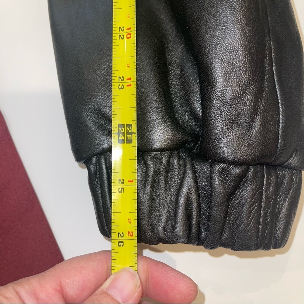 Worthington Lambskin Leather Coat Fur Lined Hood Drawstring Waist Size M - Picture 16 of 17